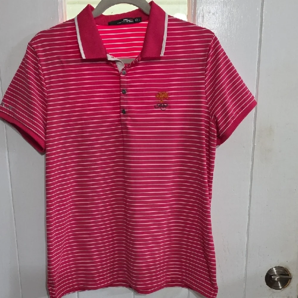 Ralph Lauren Womens Athletic Golf Shirt Collar Snaps Pink/White 